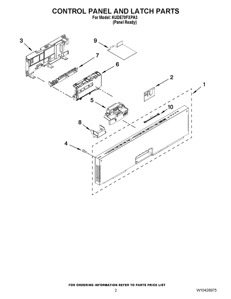CONTROL PANEL AND LATCH PARTS Diagram and Parts List for KUDE70FXPA3  KitchenAid Dishwasher