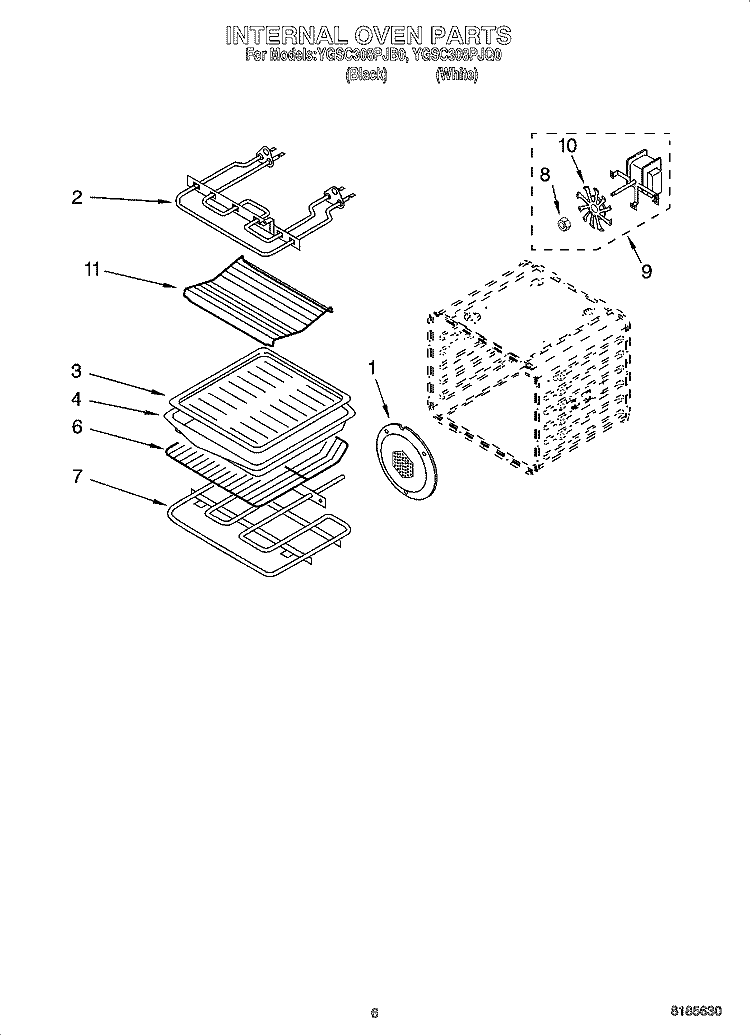 INTERNAL OVEN PARTS Diagram and Parts List for YGSC308PJB0  Whirlpool Microwave Oven Combo
