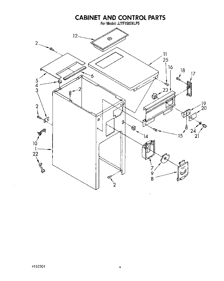 CABINET AND CONTROL Diagram and Parts List for JJTF8500XLP5  Whirlpool Trash Compactor