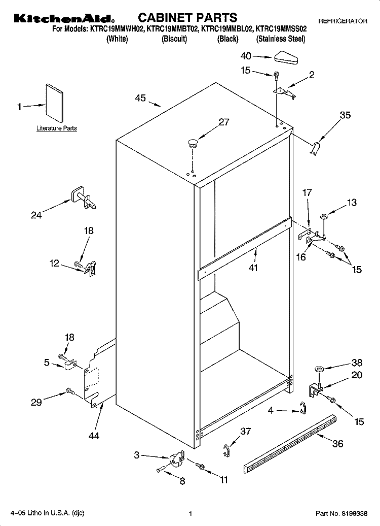 CABINET PARTS Diagram and Parts List for KTRC19MMBT02  KitchenAid Refrigerator