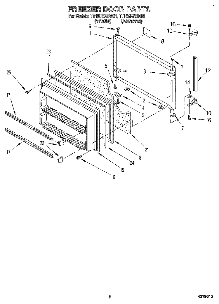 FREEZER DOOR Diagram and Parts List for TT18DKXBN01  Estate Refrigerator
