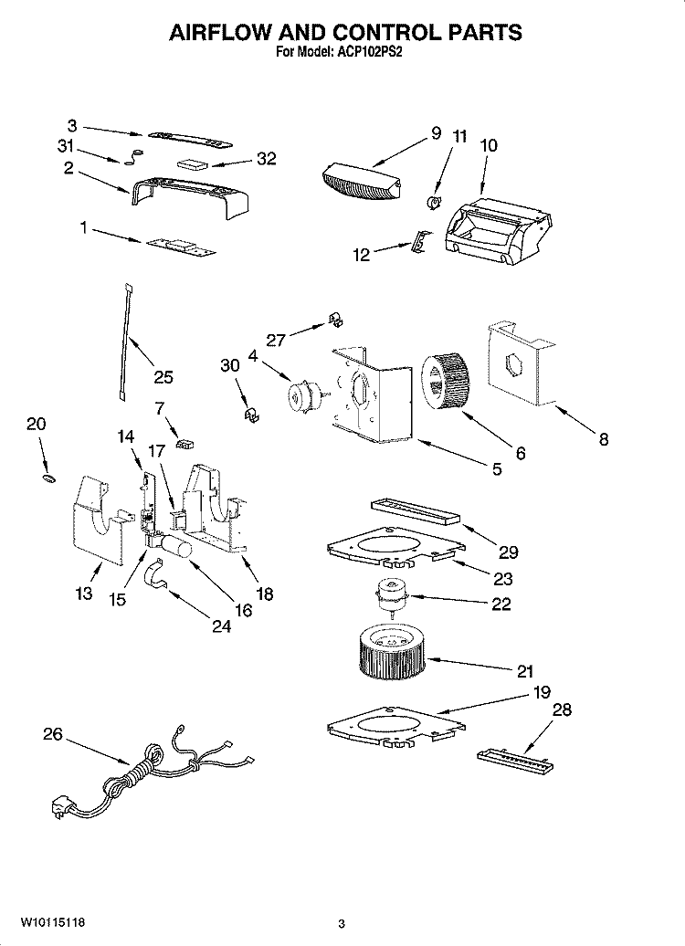 AIR FLOW AND CONTROL PARTS Diagram and Parts List for ACP102PS2  Whirlpool Air Conditioner