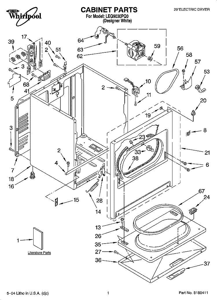 CABINET PARTS Diagram and Parts List for LEQ9030PQ0  Whirlpool Dryer