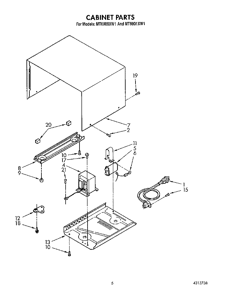 CABINET Diagram and Parts List for MT6900XW1  Whirlpool Microwave