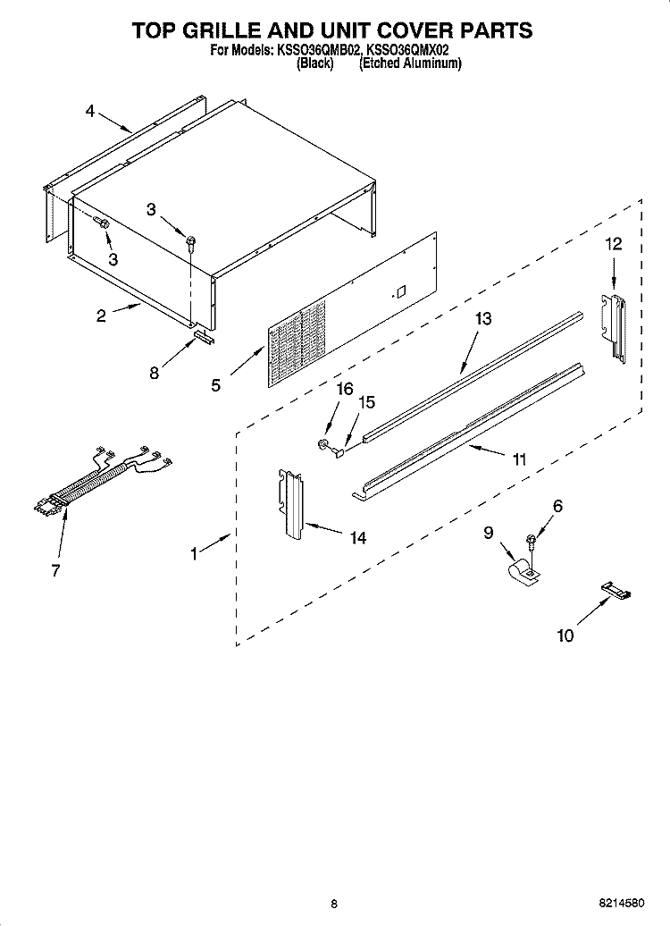 TOP GRILLE AND UNIT COVER PARTS Diagram and Parts List for KSSO36QMX02  KitchenAid Refrigerator