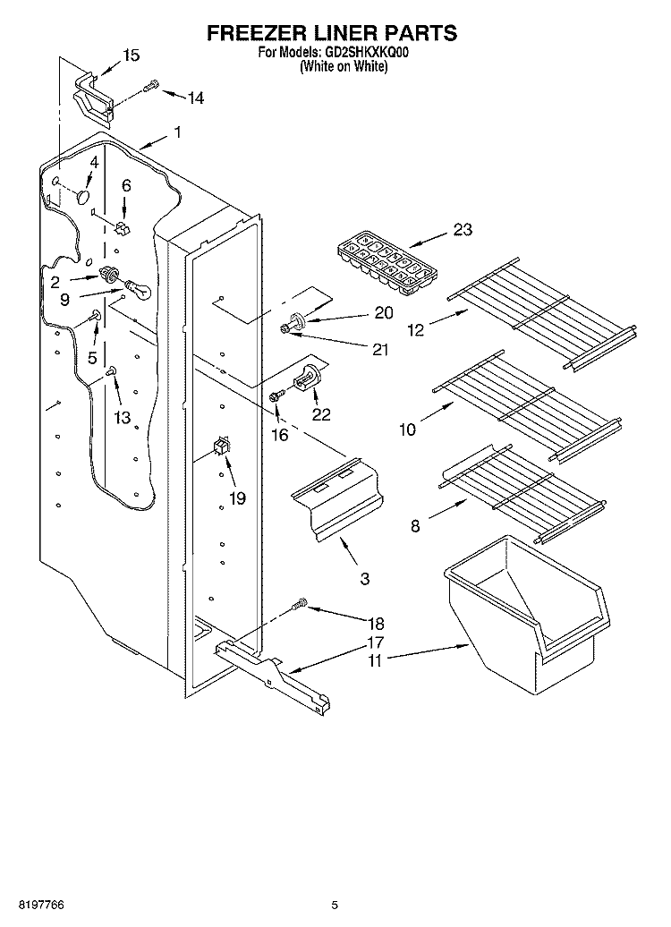 FREEZER LINER Diagram and Parts List for GD2SHKXKQ00  Whirlpool Refrigerator