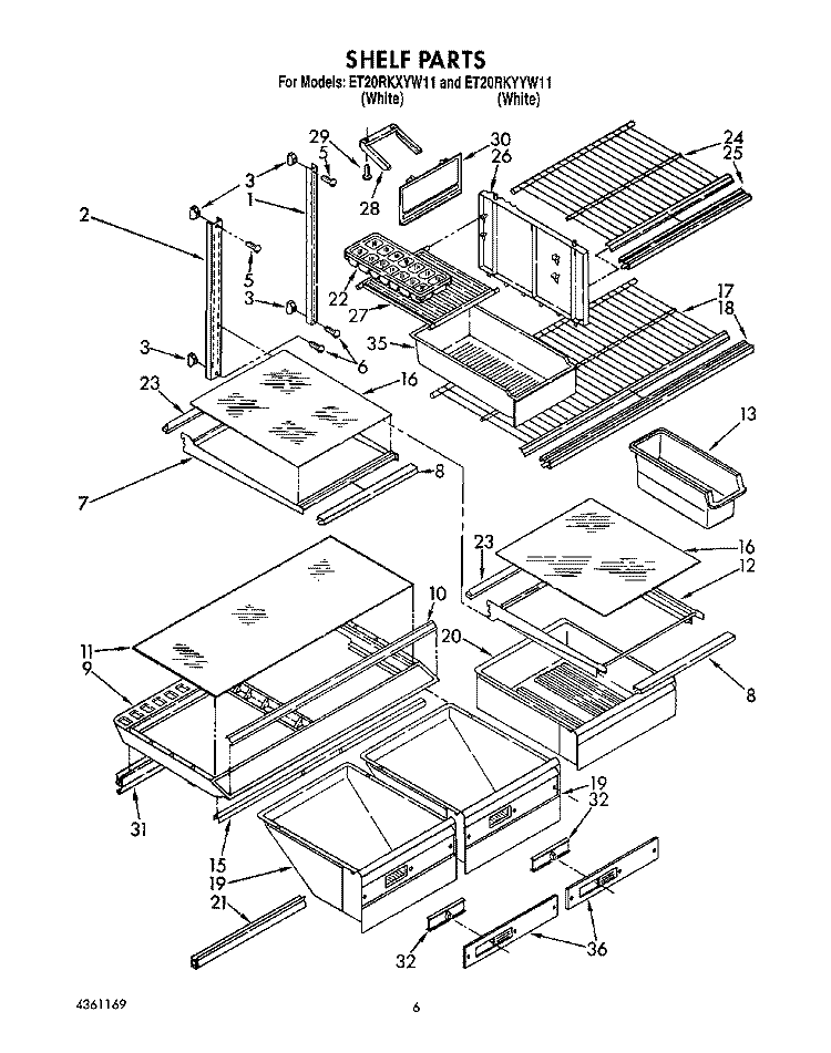 SHELF, LIT/OPTIONAL Diagram and Parts List for ET20RKYYW11  Whirlpool Refrigerator