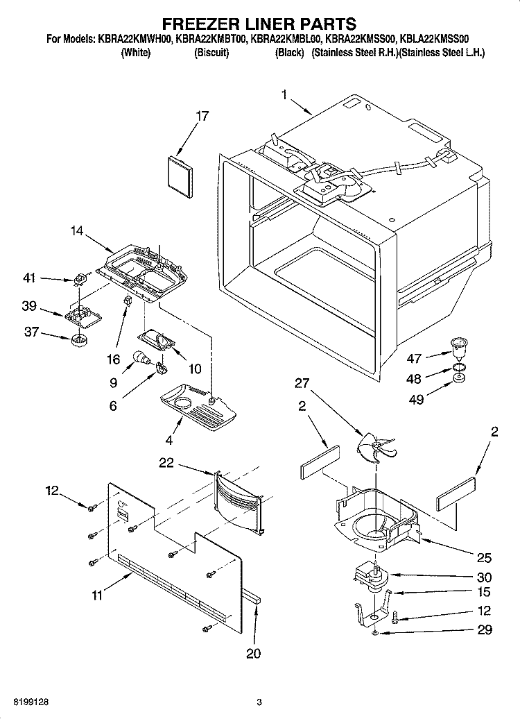 FREEZER LINER PARTS Diagram and Parts List for KBLA22KMSS00  KitchenAid Refrigerator