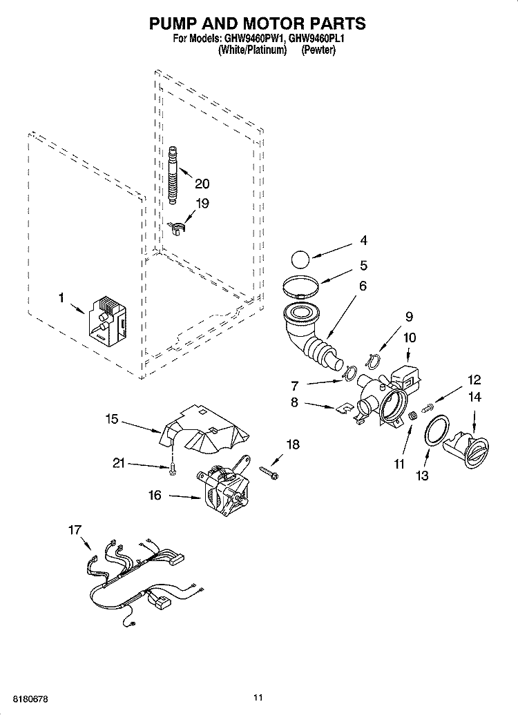 PUMP AND MOTOR PARTS, OPTIONAL PARTS (NOT INCLUDED) Diagram and Parts List for GHW9460PL1  Whirlpool Washer