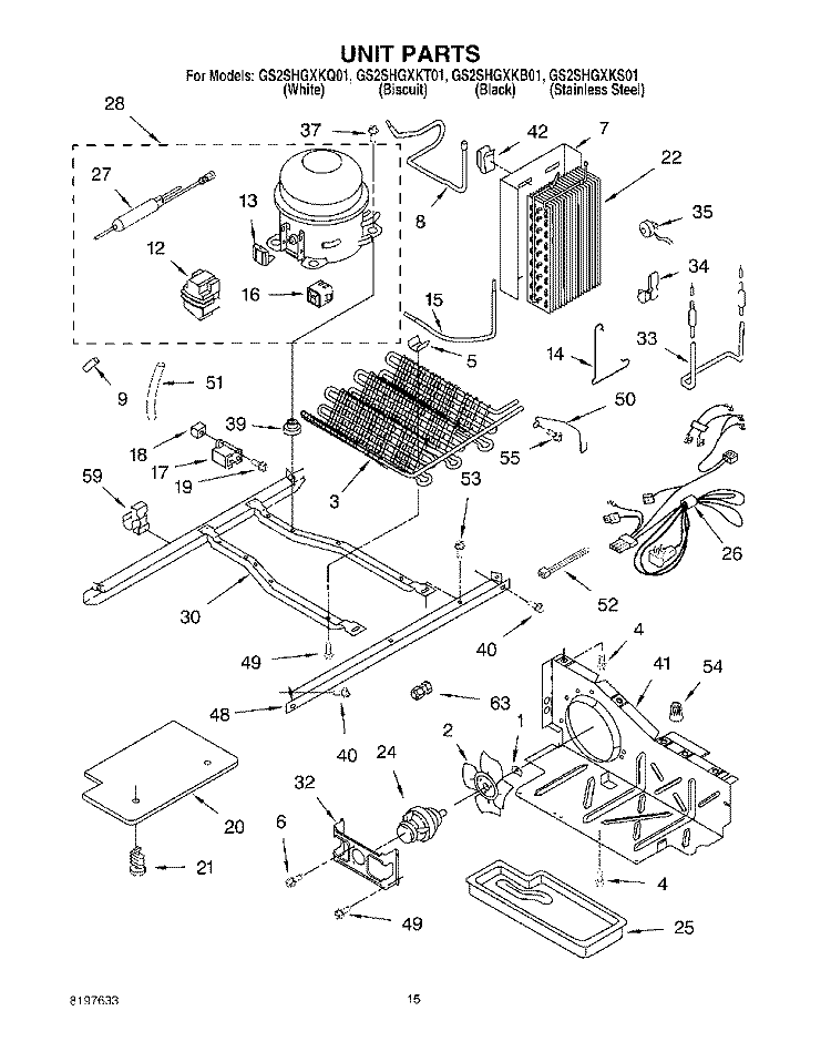 UNIT Diagram and Parts List for GS2SHGXKT01  Whirlpool Refrigerator