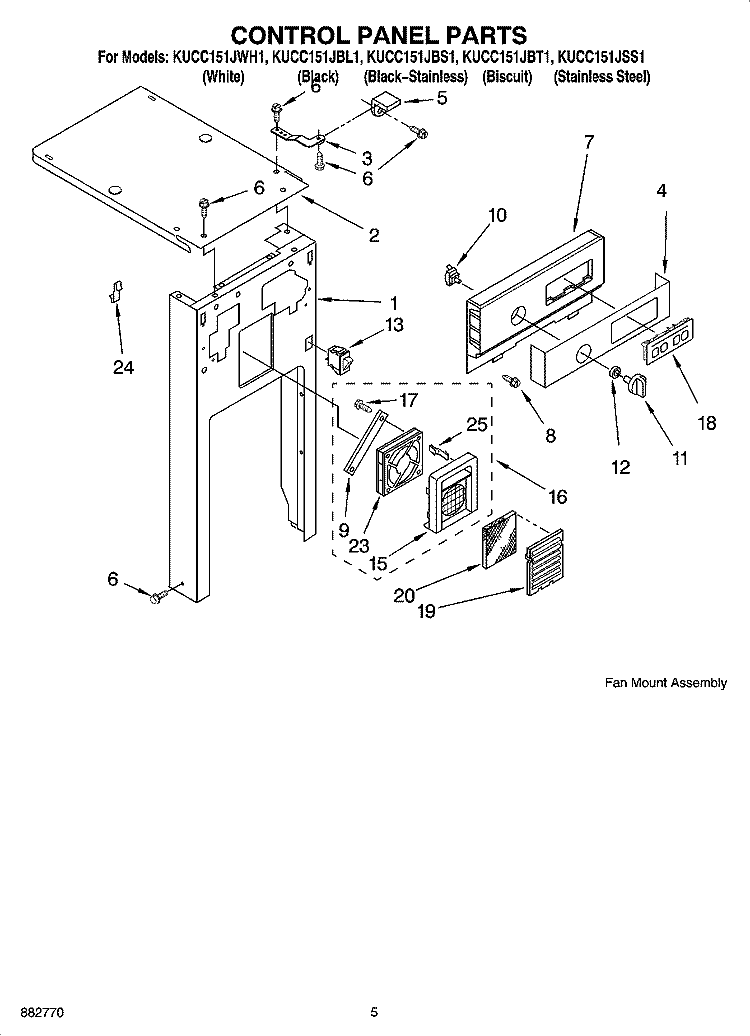 CONTROL PANEL PARTS Diagram and Parts List for KUCC151JBS1  KitchenAid Trash Compactor