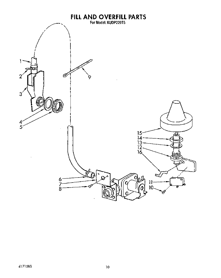FILL AND OVERFILL Diagram and Parts List for KUDP220T5  KitchenAid Dishwasher