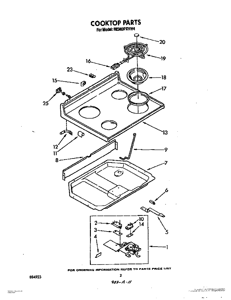 COOKTOP Diagram and Parts List for RE960PXVN4  Whirlpool Range