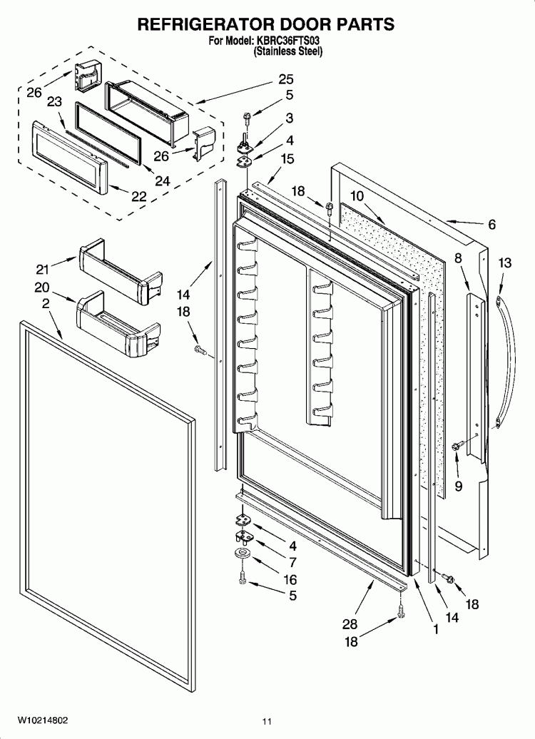 REFRIGERATOR DOOR PARTS Diagram and Parts List for KBRC36FTS03  KitchenAid Refrigerator