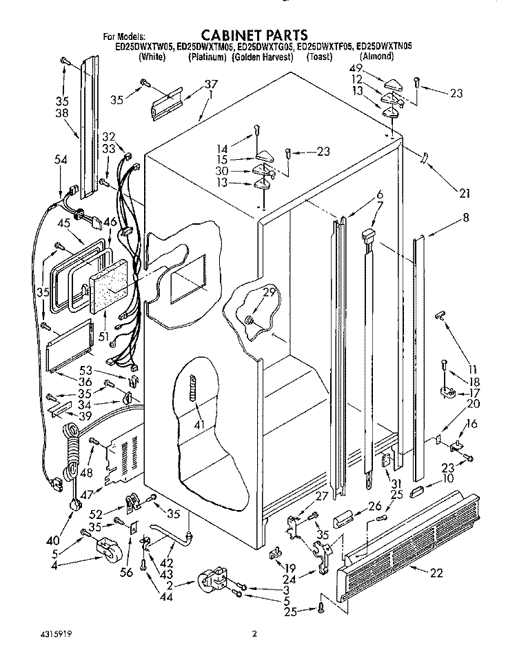 CABINET Diagram and Parts List for ED25DWXTW05  Whirlpool Refrigerator