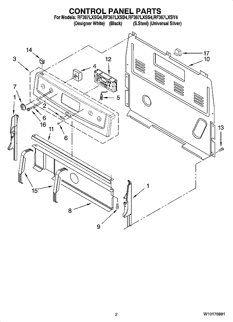 CONTROL PANEL PARTS Diagram and Parts List for RF367LXSS4  Whirlpool Range