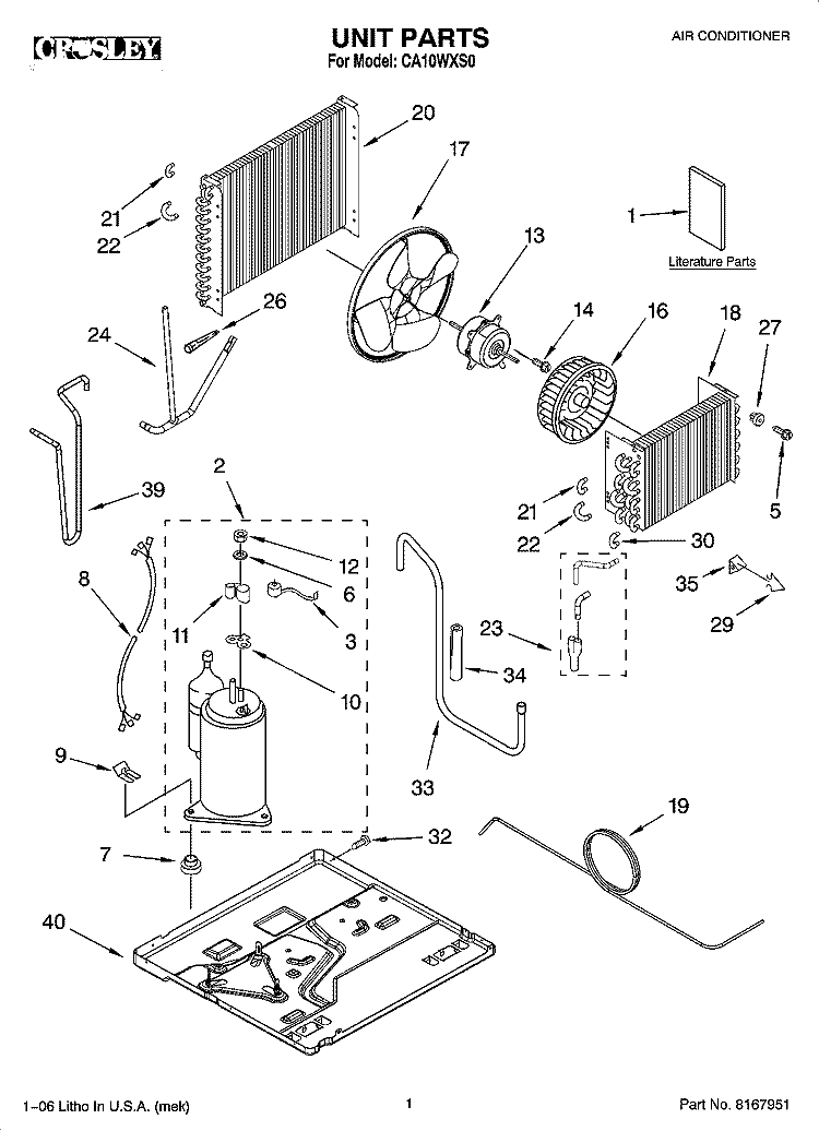 UNIT PARTS Diagram and Parts List for CA10WXS0  Crosley Air Conditioner