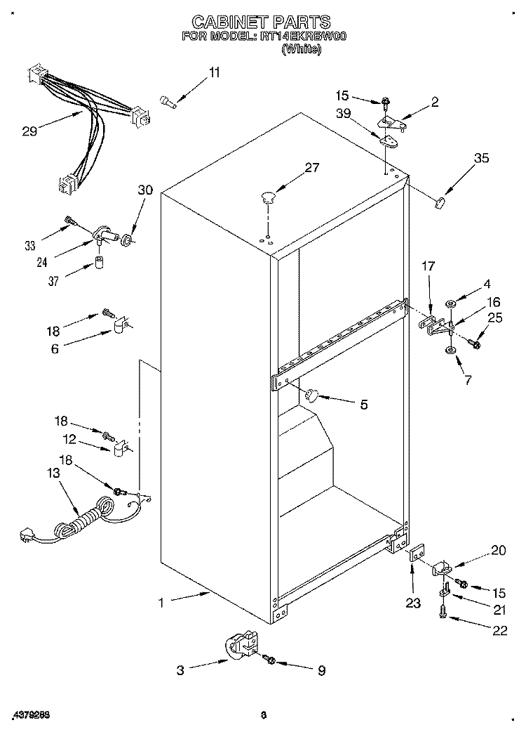 CABINET Diagram and Parts List for RT14EKRBW00  Roper Refrigerator