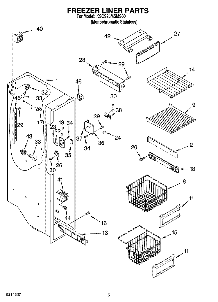 FREEZER LINER PARTS Diagram and Parts List for KSCS25MSMS00  KitchenAid Refrigerator