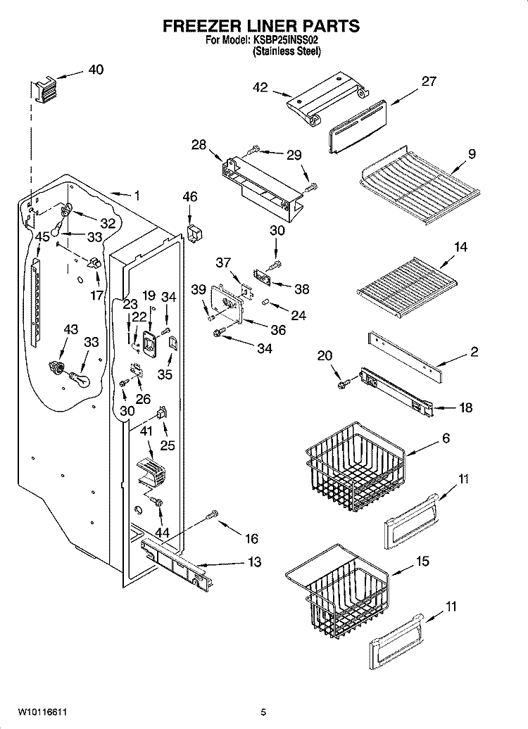 FREEZER LINER PARTS Diagram and Parts List for KSBP25INSS02  KitchenAid Refrigerator