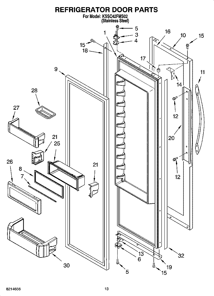 REFRIGERATOR DOOR PARTS Diagram and Parts List for KSSC42FMS02  KitchenAid Refrigerator