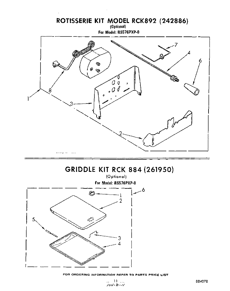 ROTISSERIE , GRIDDLE Diagram and Parts List for RS576PXP0  Whirlpool Range