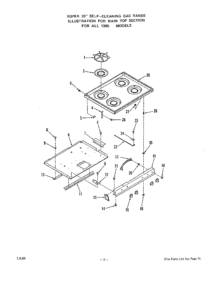 GRIDDLE Diagram and Parts List for 1395W1A  Roper Range