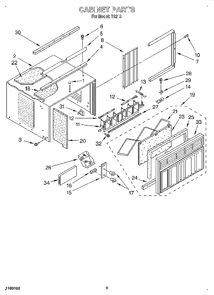 CABINET Diagram and Parts List for R1213  Whirlpool Air Conditioner