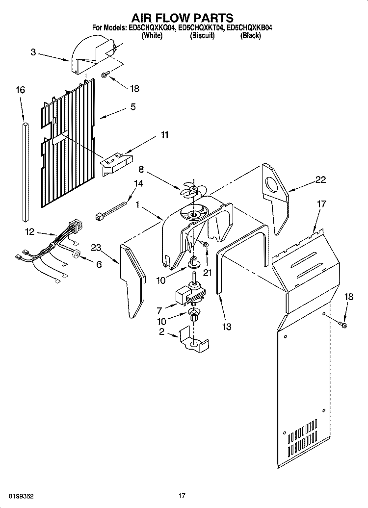 AIR FLOW PARTS Diagram and Parts List for ED5CHQXKB04  Whirlpool Refrigerator