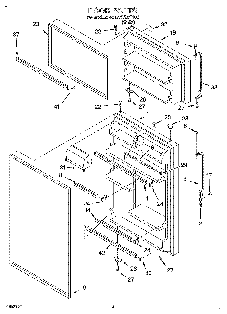 DOOR Diagram and Parts List for 4ET20NKXFW02  Whirlpool Refrigerator