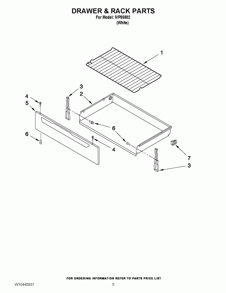 DRAWER & RACK PARTS Diagram and Parts List for IVP85802  Inglis Range