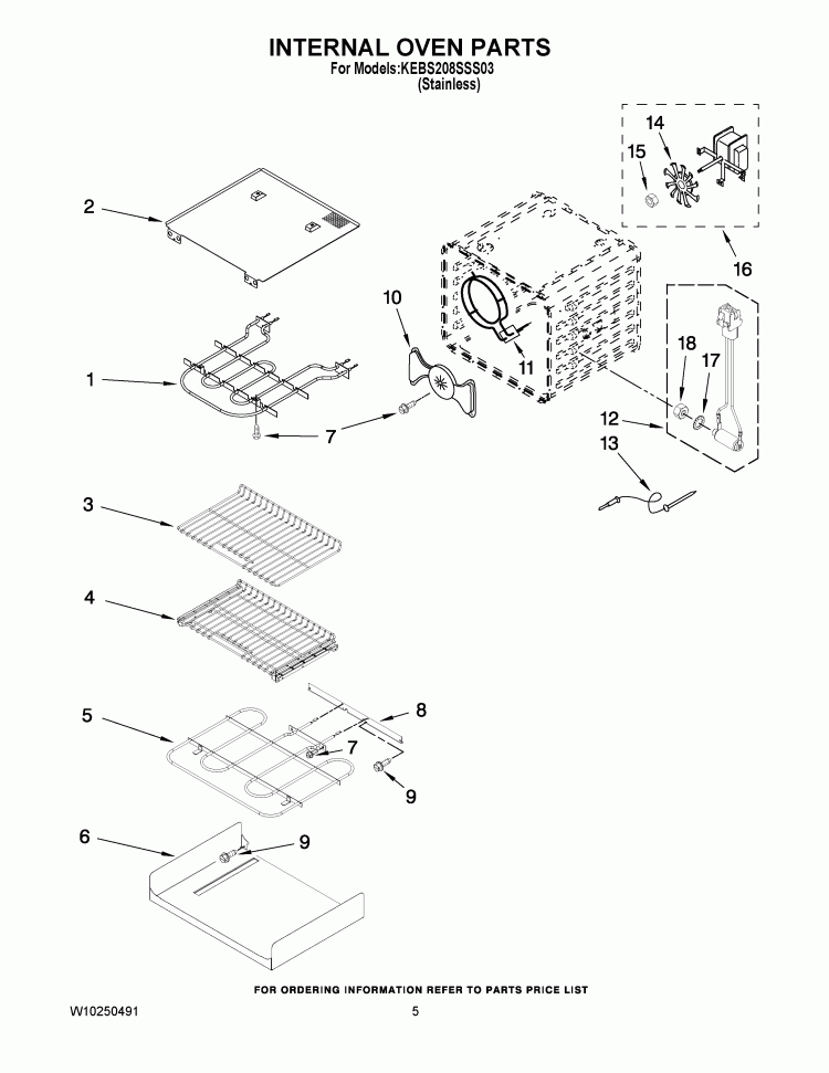 INTERNAL OVEN PARTS Diagram and Parts List for KEBS208SSS03  KitchenAid Wall Oven