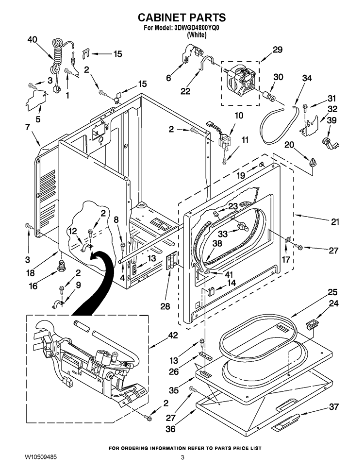 CABINET PARTS Diagram and Parts List for 3DWGD4800YQ0  Whirlpool Dryer