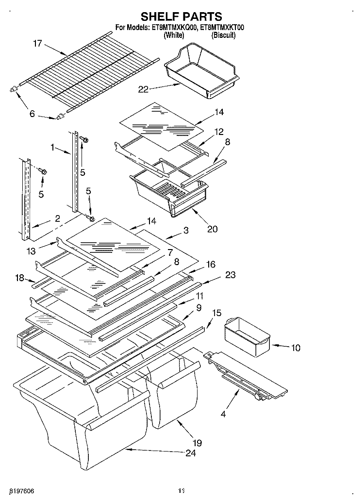 SHELF, OPTIONAL Diagram and Parts List for ET8MTMXKQ00  Whirlpool Refrigerator