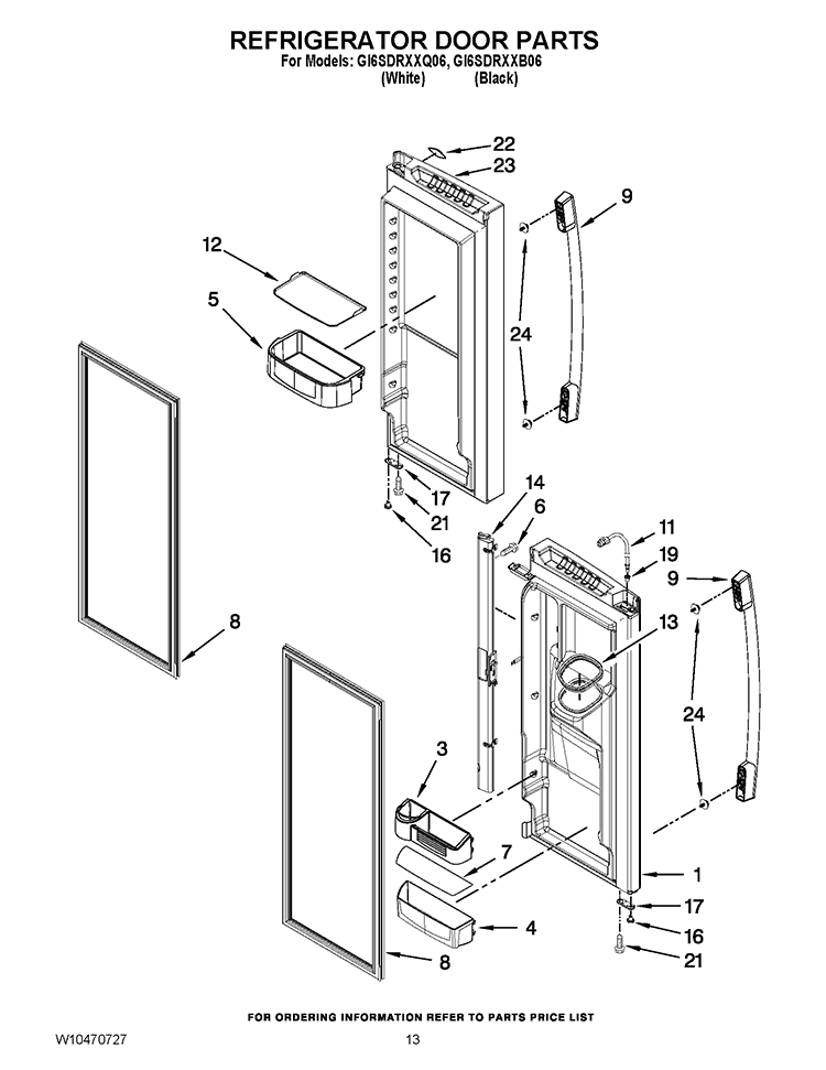 REFRIGERATOR DOOR PARTS Diagram and Parts List for GI6SDRXXB06  Whirlpool Refrigerator