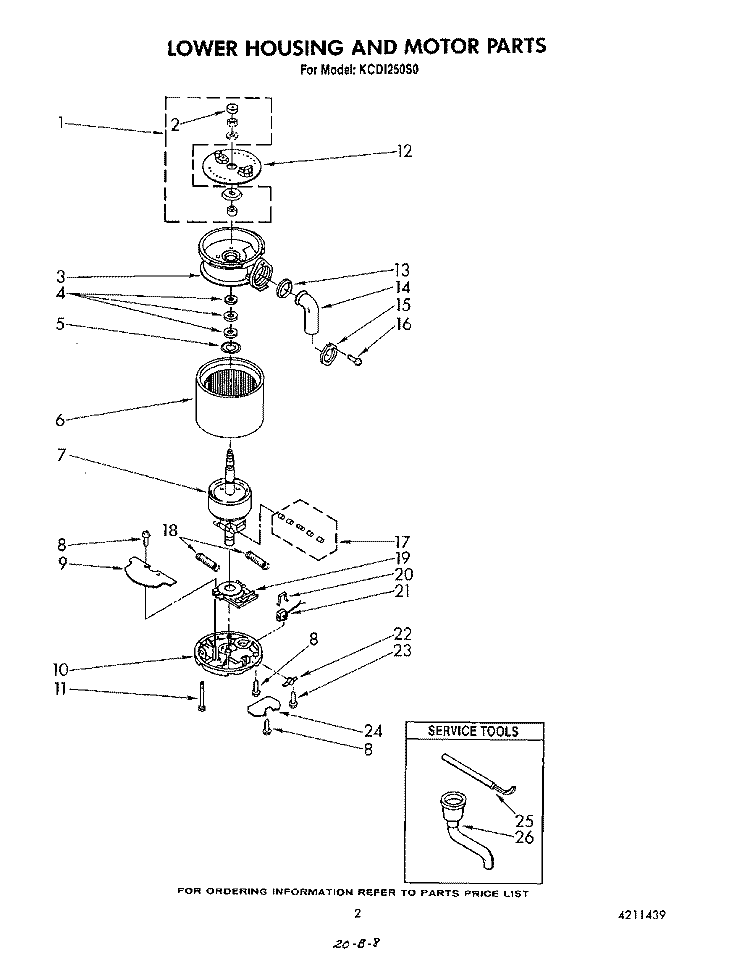 SECTION Diagram and Parts List for KCDI250S0  KitchenAid Food Waste Disposer