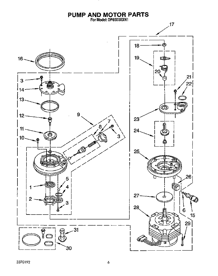 PUMP AND MOTOR Diagram and Parts List for DP8500XXN1  Whirlpool Dishwasher