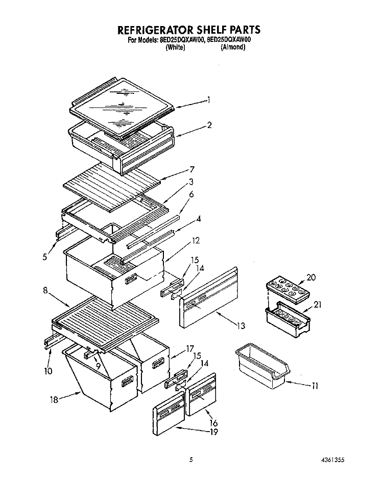 REFRIGERATOR SHELF Diagram and Parts List for 8ED25DQXAN00  Whirlpool Refrigerator