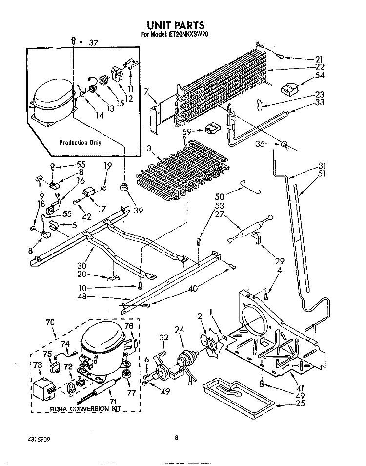 UNIT Diagram and Parts List for ET20NKXSW20  Whirlpool Refrigerator