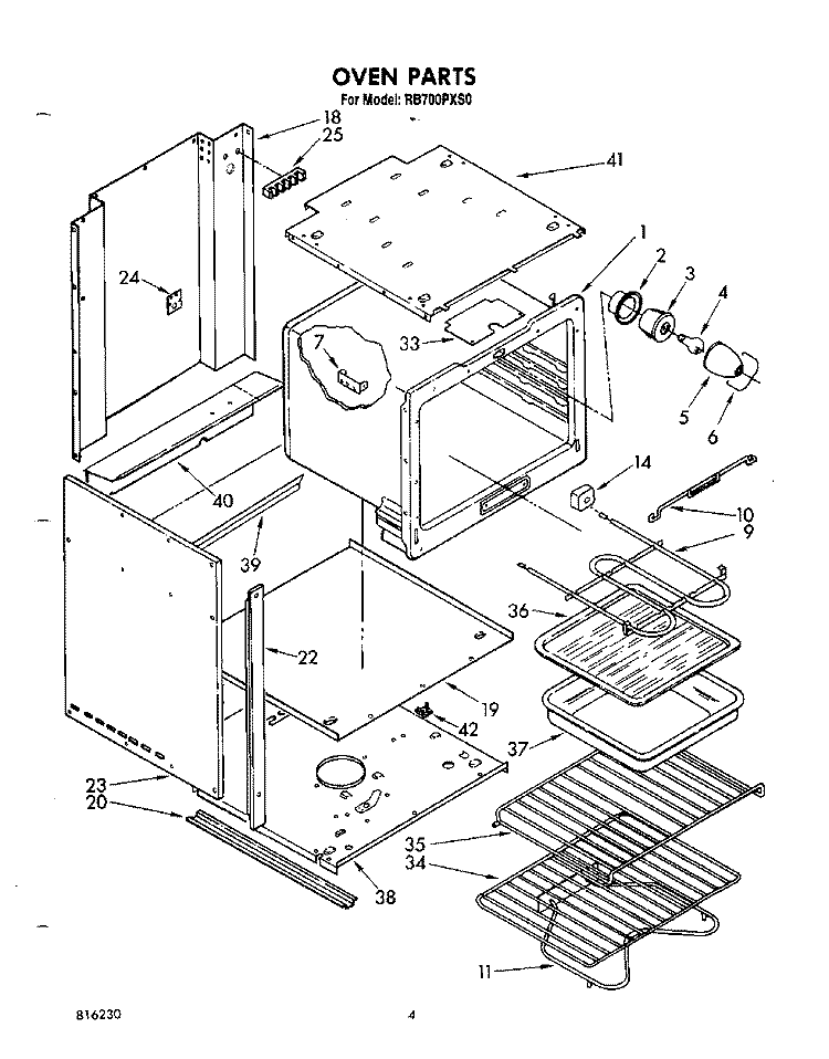OVEN, LIT/OPTIONAL Diagram and Parts List for RB700PXS0  Whirlpool Wall Oven