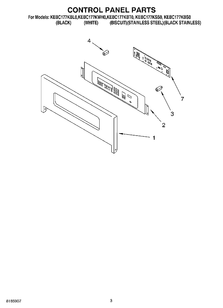 CONTROL PANEL Diagram and Parts List for KEBC177KSS0  KitchenAid Wall Oven
