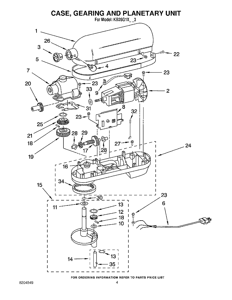 CASE, GEARING AND PLANETARY UNIT Diagram and Parts List for KB26G1XAC3  KitchenAid Mixer