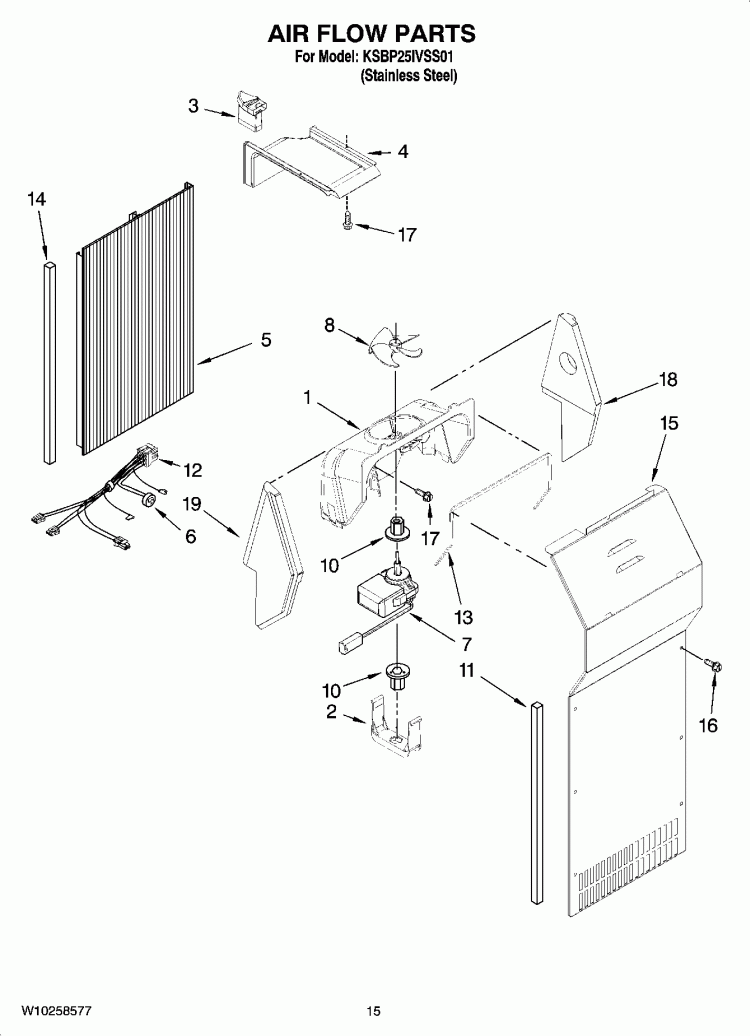 AIR FLOW PARTS Diagram and Parts List for KSBP25IVSS01  KitchenAid Refrigerator