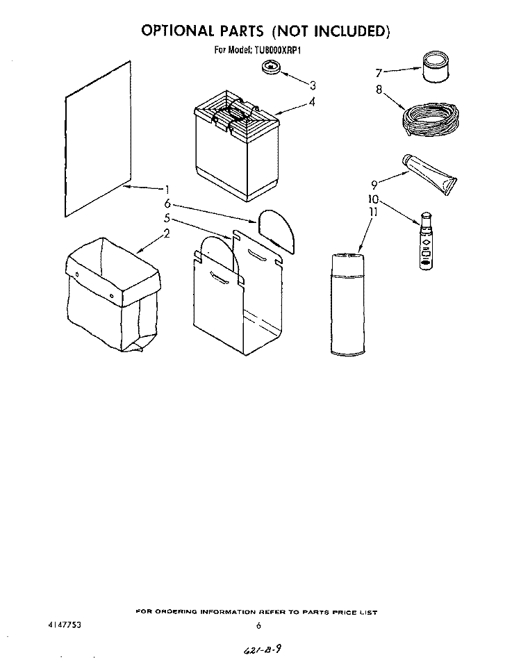 LIT/OPTIONAL Diagram and Parts List for TU8000XRP1  Whirlpool Trash Compactor