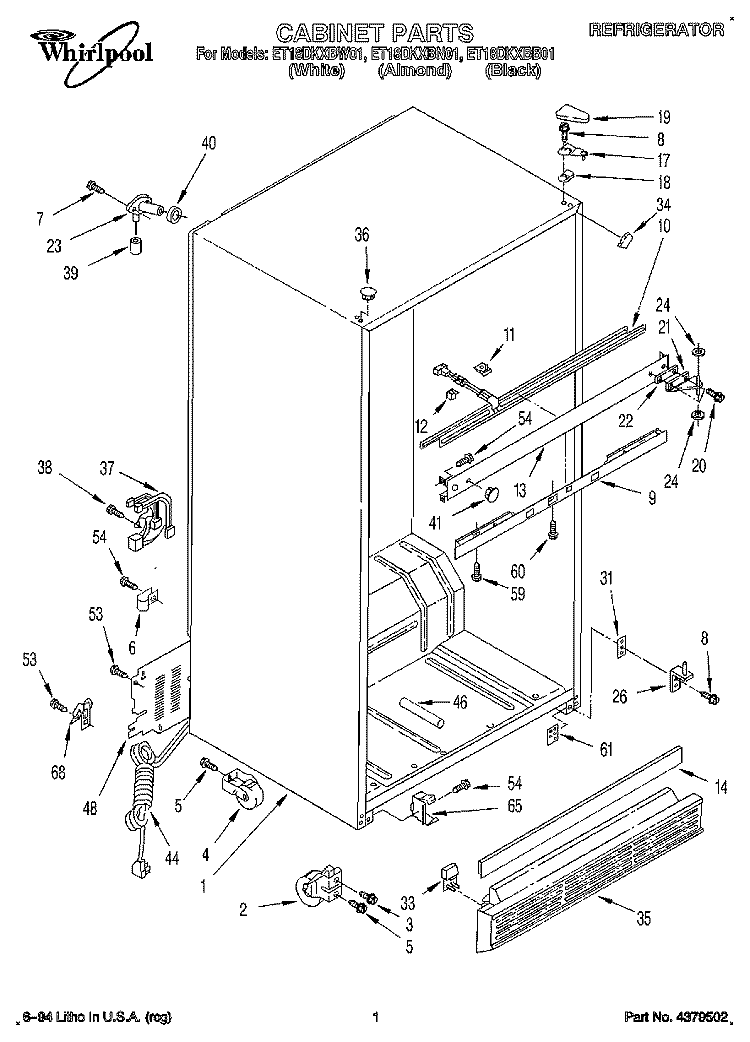 CABINET Diagram and Parts List for ET18DKXBB01  Whirlpool Refrigerator