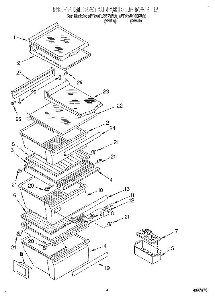 REFRIGERATOR SHELF Diagram and Parts List for 6ED25DQXFB00  Whirlpool Refrigerator