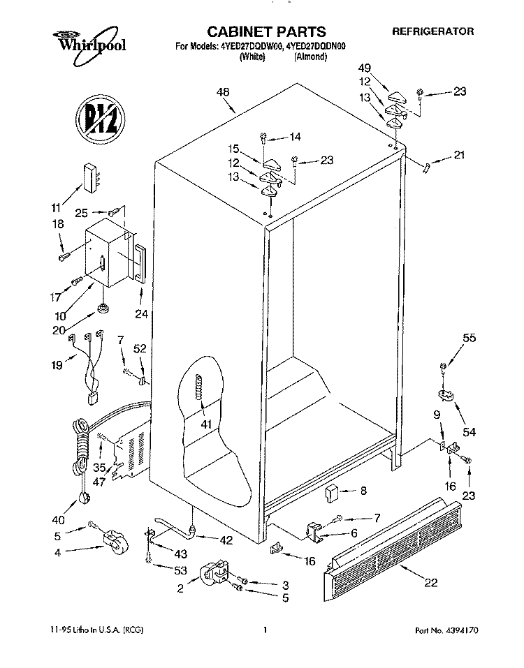 CABINET Diagram and Parts List for 4YED27DQDW00  Whirlpool Refrigerator