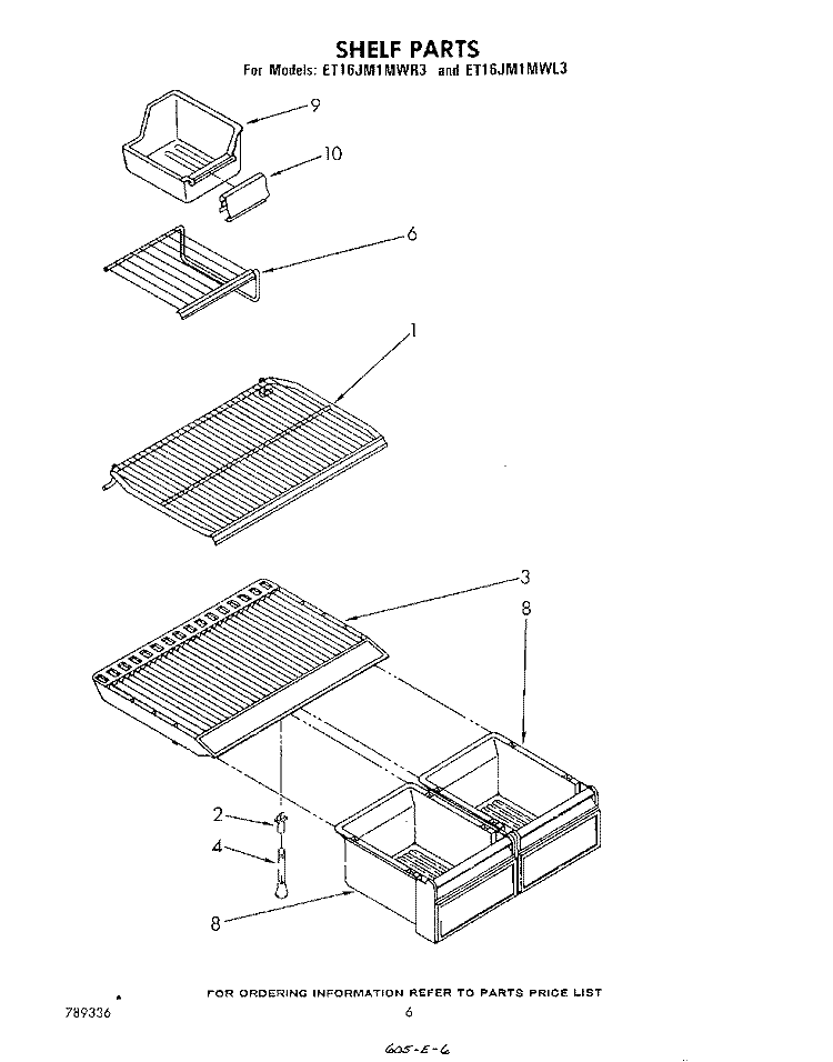 SHELF Diagram and Parts List for ET16JM1MWR3  Whirlpool Refrigerator