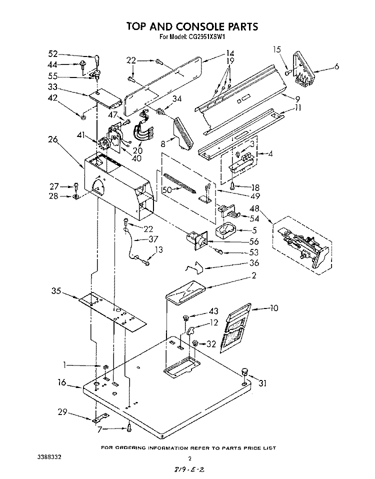 TOP AND CONSOLE Diagram and Parts List for CG2951XSW1  Whirlpool Dryer
