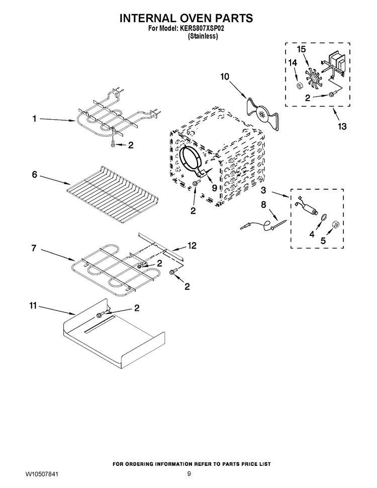 INTERNAL OVEN PARTS Diagram and Parts List for KERS807XSP02  KitchenAid Range